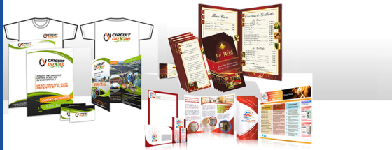 Création et impression d'identité visuelle. Logo, cartes de visites, flyers, menus...