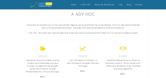 Site com Loja Virtual criado para a ADY HOC Consultoria & Projetos