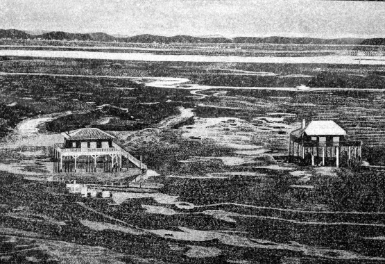 Cabanes tchanquées du bassin d'Arcachon, lithogravure