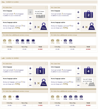 USER INTERFACE / DESIGN:
Ajout / retrait de baggages pour le site SAUDI AIRLINES