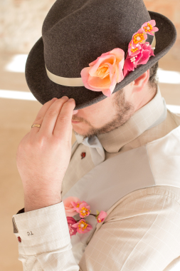 Fedora rose tulipe et fleurs de cerisier - fleurs en soie