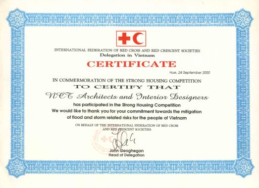 Award from the International Federation of Red Cross and Red Crescent Societies. Collaboration with Ken Whittlesea Engineer Sponsor by Lawrie Wilson