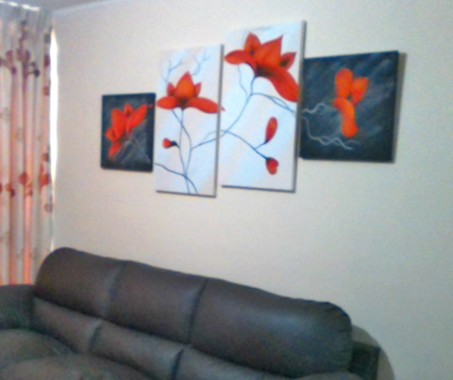 Juego De Cuadros En Serie Para Sala De 4 Piezas De Flores Rojas. Medidas 150cm De Largo x 75cm De Alto.