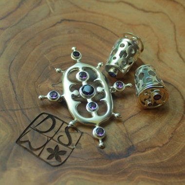 Balinese Traditional Earrings, Eight Eyes of Wind, Amethyst Stones