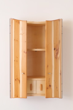 Medicine I 
Fully elliptical wall cabinet - Yew & sycamore