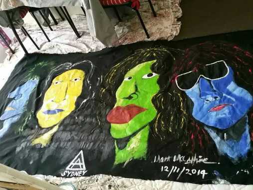 My first live art performance performed at the Rolling Stones concert 12 / 11 / 14 allphones arena sydney Australia Acrylic on fabric 