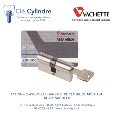 Cylindre de haute sécurité Vachette à clé brevetée incopiable.
Seul le détenteur de la carte de propriété vendue avec le cylindre peut effectuer un double de clé.

Cylindre européen anti-perçage, anti-crochetage.

Cylindres expédiés de notre centre sous 24/48 heures.