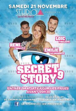 Flyer pour la venue des candidats de Secret Story dans un club (Visuel et charte graphique complètement refaites pour l'occasion)