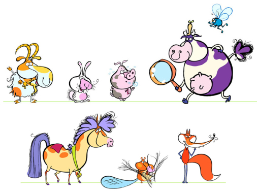Création originale d'une ligne graphique complète de personnages pour un projet d'animation.