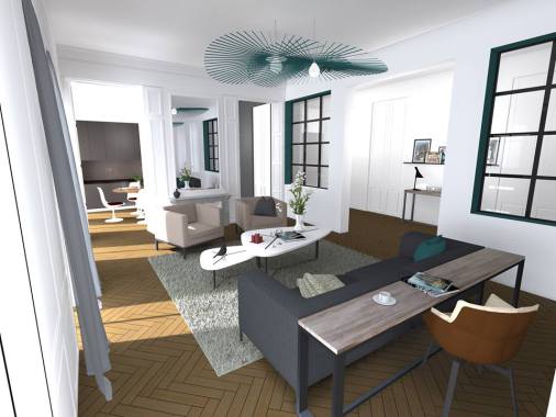 Rénovation d'un appartement Haussmannien

Réagencement des volumes, réalisations plans techniques (cuisine…), décoration et choix mobilier
Réalisation plan et vues 3D