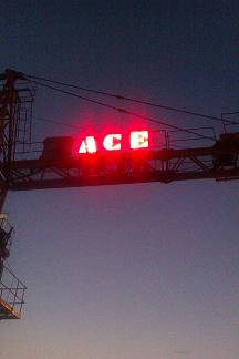 Logo mounted on ACE's Tower Crane