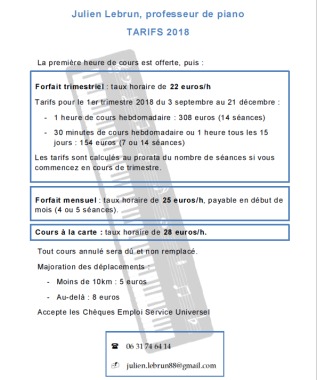 Tarifs 2018/2019