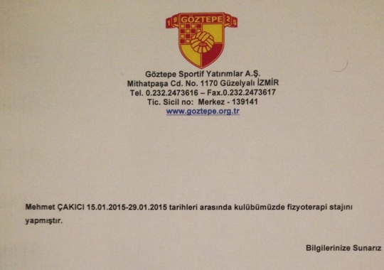Göztepe Spor Kulübü Staj Yapma Belgesi