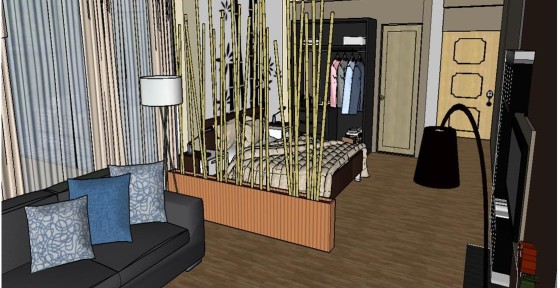 Dormitorio, utilizo vinil y separador de bambu el cual permite que el ambiente pueda verse mas amplio 