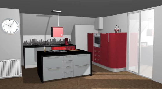 Vue 3D d'une nouvelle cuisine avec îlot