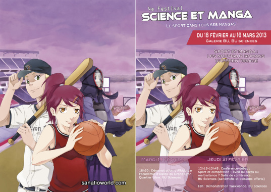 Illustration pour l'affiche de l'exposition "Science et Manga" 2013 de la Bibliothèque Universitaire de Lyon 1.