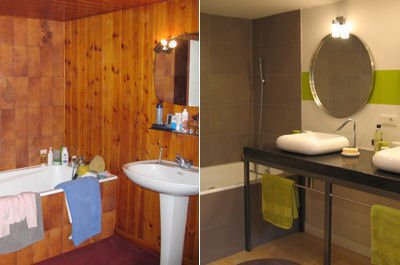 A gauche la salle de bain avant notre intervention, à droite après