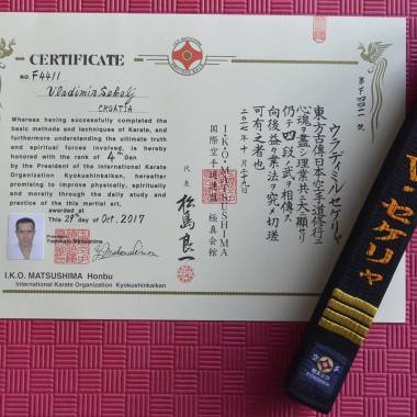 Diploma majstora kyokushin karaeta 4. Dan