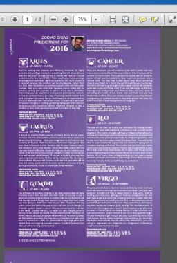 My article ''Zodiac Signs Predictions of 2016'' in Switzerland's Global Magazine, ''Excellence International''