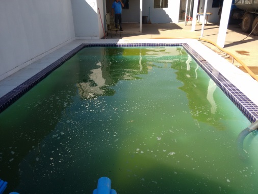 Piscina B, antes do tratamento e limpeza