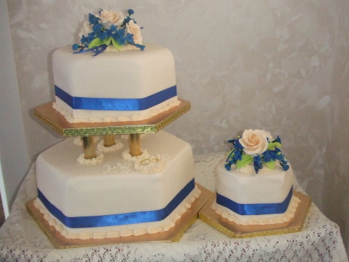 3 tier cake hexagonal shape with hand made flowers